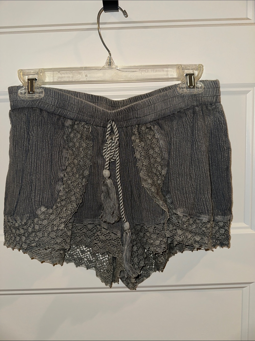 Charcoal Lace-Trim Pull-On Shorts with Tassel